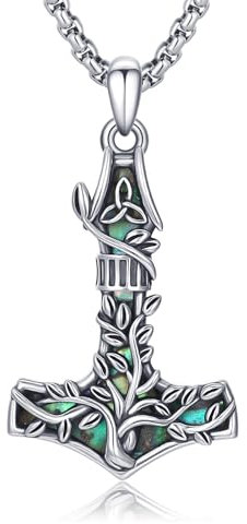 PARYFO Collier marteau de Thor Runes Vegvísir/Valknut/Corbeau Pendentif marteau de Thor en argent sterling Pendentif Viking Mjölnir Mythologie Nordique Amulette Bijoux pour hommes et femmes, Argent