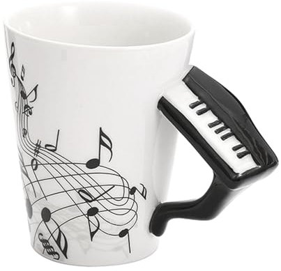 SPORWAY Tazza da caffè in ceramica: tazze da caffè con manico per appunti, tazza di pianoforte, tazze di cappuccino, regali musicisti, tazza di caffè per amore della musica, Pasqua, San Valentino,