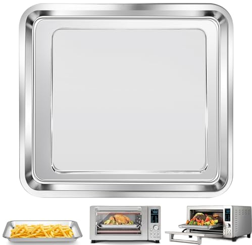 Air Fryer Baking Pan for Nuwave Bravo 12 in 1 21 Qt Air Fryer Toaster Oven, 11.2'' * 10.5'' Air Fryer Grill Pan Grill Plate Crisper Plate Rack Parts Accessories Tray, Stainless Steel