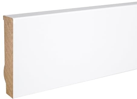 Sockelleiste MDF 16 x 70 x 2500 mm MDF-Kern foliert Weiß zum Kleben, Schrauben & Nageln Fußleiste by PROVISTON 12.5 Meter | 5 Stück