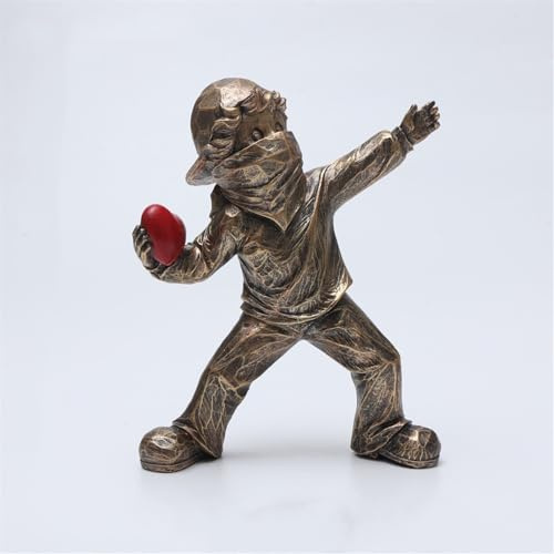 HABITZ Banksy Throwing Heart Shaped Stone Boy Ornament Thrower Statue Figuras Decorativas Modell Moderne Figur Stabile Sammlerskulptur Dekoration Polyresin Figur for Schreibtisch,Tisch,Wohnzimmer(3)