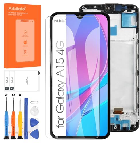 Arbilato AMOLED Écran pour Samsung Galaxy A15 4G, A155 LCD Display Digitizer Écran Tactile Assemblée SM-A155F SM-A155P SM-A155R Kit de Réparation avec Outil(Noir avec Cadre)