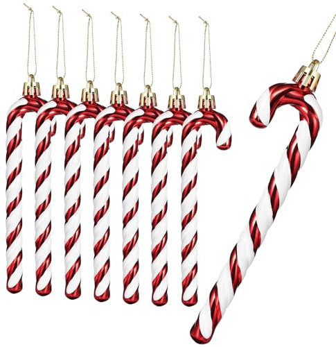 GWHOLE 12 Stück Zuckerstangen Weihnachten 14 cm Glitzernd Anhänger Weihnachtsbaumschmuck Baumschmuck Weihnachtsdeko Zucker Stange Deko für Weihnachtsbaum, Rot und Weiß