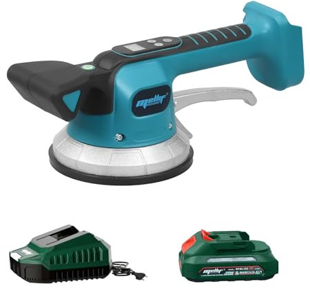 Mellif Akku Fliesenrüttler für Makita Akku 18V, Fliesen vibrationsgerät mit Akku 2000 mAh,150kg Adsorption,10 Gänge Geschwindigkeit,145mm Saugnapf (inkl. MELLIF 1 Akku 2.0 Ah + 1 Ladengerät 2.0Ah)