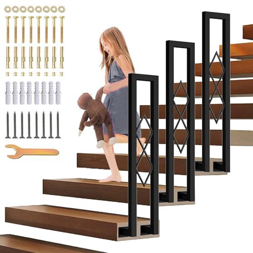 SCGSJZH Handlauf U-förmig Geländer Seitliche Montage, Schwarz Treppengeländer Innen mit Rautenmuster, Sicherheit Schmücken Handläufe für Modern Dachboden, Außen Stufen (85cm)