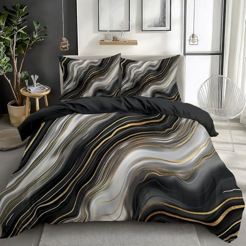 King Size Duvet Cover Luxury Nordic Style Bedding Set with 2 Pillowcases Soft Non Iron Microfiber Bed Cover Black Hypoallergenic Duvet Cover Set