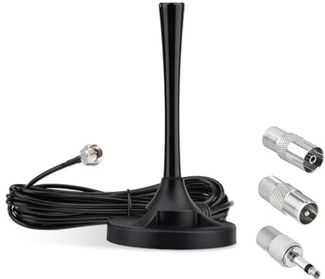 Superbat FM UKW Radio Antenne DAB Antenne mit Magnetfuß + 3m Verlängerungskabel +3 Verbinder für Indoor Radio Tuner, AV Audio Video Heimkino Receiver,Stereo Receiver mit Bluetooth Power System etc.