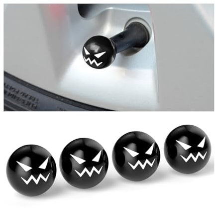 CGEAMDY 4 Stücke Reifen Rad Ventilkappen, Ventilkappen Mit Dichtung Für Stabilen Reifendruck, Ventilkappen Auto Intelligente Reifenmarkierung, Reifen Staubschutzkappen Für Autos(Schwarzer Bully)