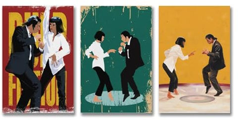 Klassisches Filmposter Pulp Fiction Tanz, Poster, Wandkunst, Leinwandposter, Raumdekoration, ästhetisches Poster, Druck, Dekor-Poster, 20 x 30 cm, 3 Stück, Stil 6, 3 Stück