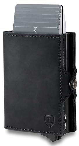 Lederhand® Swipe Vintage XL – Premium Wildleder Geldbörse handgemacht für Herren und Damen Portemonnaie Aluminium Kartenhalter mit Münzfach und Platz für 17 Karten mit RFID NFC Schutz | Schwarz