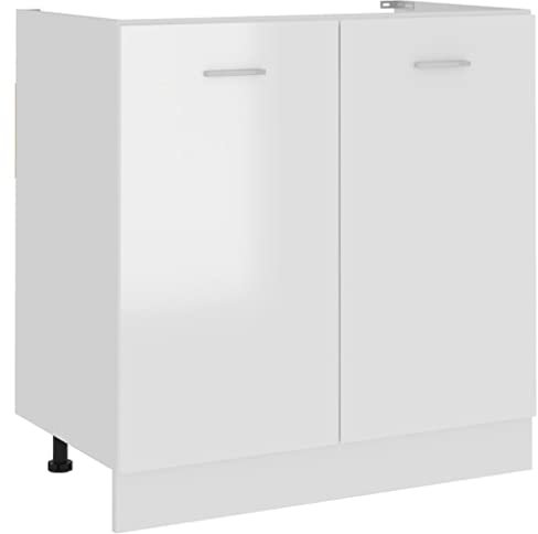 Myheimly Küchenschrank,Unterschrank Küche, Küchenmöbel, Küchenzeile,Standschrank Küche,Wandschränke,Aufbewahrungsschrank Spülenunterschrank Hochglanz-Weiß 80x46x81,5 cm Holzwerkstoff