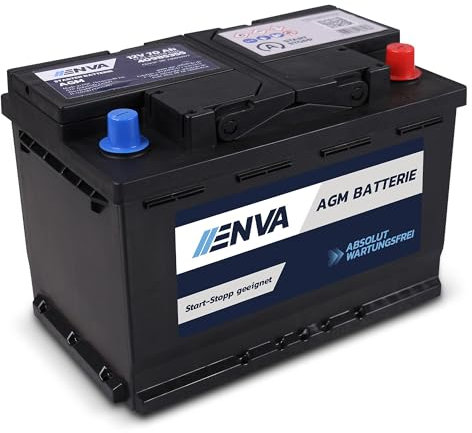ENVA AGM Starterbatterie 70Ah 760A 12V leistungsstarke und wartungsfreie Batterie für Fahrzeuge mit Start-Stopp-Technologie, hohe Zyklenfestigkeit und Vibrationsresistenz