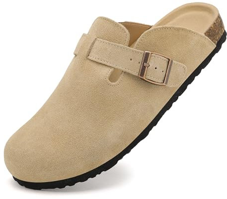 Meik Mangni Mules et Sabots Homme Femme Chaussons Cuir Liège Pantoufles Confortable Chaussures de Jardin Antidérapants Semelle,Beige 39 EU