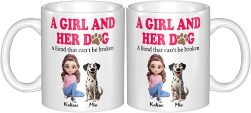 NOONATIVE A Girl and Her Dog A Bond That Can't Be Broken Mug,Personalized Coffee Mug with Woman and Dog Cartoon Design,Birthday Mothers Day Gift for Dog Mom,Dog Owner,Dog Lover