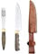 FITMARK Set de Cuchillos para Asado, Acero Inoxidable con Mango de Madera, Incluye Cuchillo, Tenedor y Estuche de Cuero, Marrón