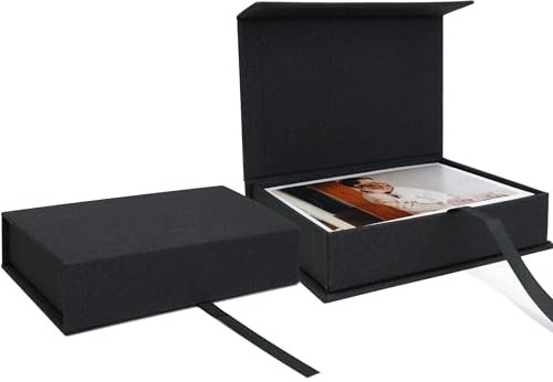 Vienrose Photo Storage Box 5x7, Linen Photo Box 13x18 cm, Memory Box Perfect to Store Your Photos, Pictures, Certificates, Scrapbooking Supplies and Keepsakes Black