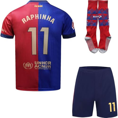 HUSSATEX Barca 2025/2026 Raphinha Heim Kinder Fußball Trikot & Shorts mit Socken Geschenk Set Jugendgrößen (Blau,28)