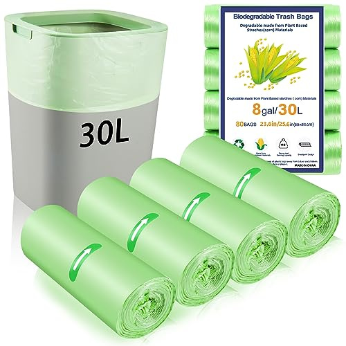 60 x 30Liter Bin Bags, 23.6 * 25.6 in/8Gallon Food Waste Bag 4 Roll Green | (60x65cm) Kitchen Bin Liners Food Caddy Bags Caddy Bin Liners for Office Bathroom Kitchen Garbage Bin
