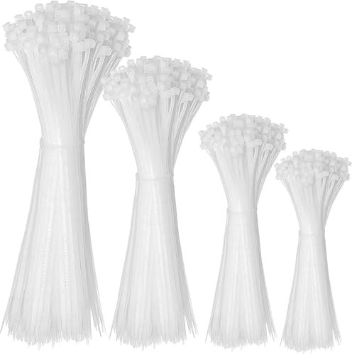 200 Pack Cable Ties White, 100/150/200/300 mm Premium Nylon Cable Ties, Heavy Duty Zip Ties Secure Self-Locking Mechanism, for Home, Garden, Office and DIY
