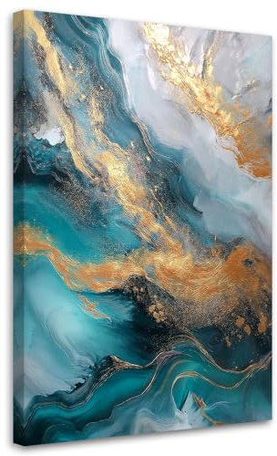 Feeby Bilder - Foto Geschenk - Moderner Marmor Abstraktion Türkis - 80x120 1tlg - Leinwandbilder Wohnzimmer - Wandbild - Bild Schlafzimmer - Aesthetic Zimmer Deko - Modern Pictures