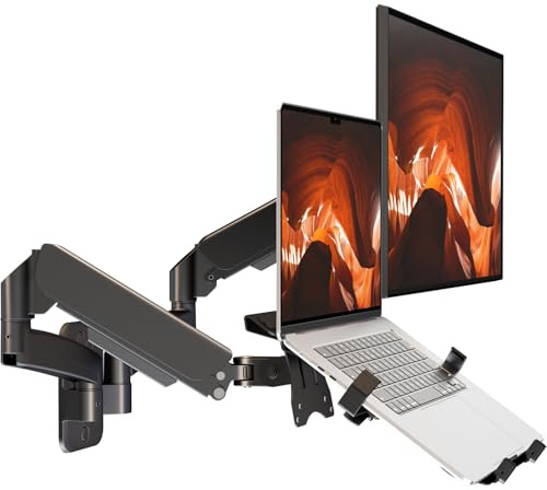 PUTORSEN Laptop Wandhalterung für 10-18“ Notebook und 13-32 Bildschirm, Neigbare Drehbare Monitor Laptop Halterung Wand, VESA 75x75-100x100mm, bis 9 Kg