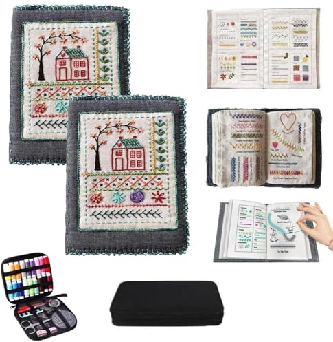 Xiyocadt All-in-One Tragbares Stickbuch & Nähset – Komplettes DIY Stickset mit 106 einzigartigen Stichen, Anleitung & Werkzeug – Perfekt für Anfänger & Handarbeitsliebhaber (2PCS)