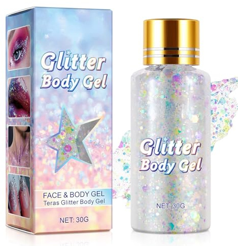 Weiß Glitzer Gesicht, Body Glitter für Make-up, Festival Glitzer Gesicht Für Augen und Lippen,Maniküre DIY Glitter, Face Glitterr für dauerhaften Glanz, Mermaid Sequins Glitters kit (PearlWhite)