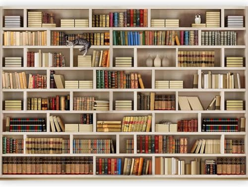 Photo Wallpaper Retro Bookshelf 3D Effect Bookcase Wall Mural Decoration Poster Picture Modern Design 200x140 cm Murals Wall Art for Living Room Bedroom Kitchen a-8730