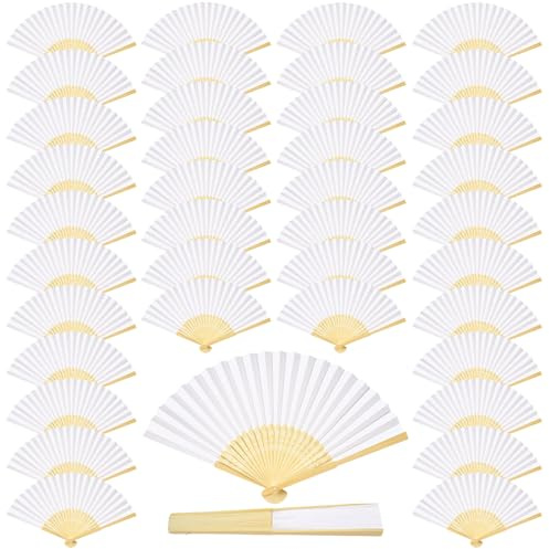 ZOOI Paper Fan White 40 Pack Hand Fan Folding, Wedding Favours for Guests | Paper Fans Handheld, Chinese Bamboo Fan Wedding Gifts Bride Fan for Bridal Shower & Hen Party Accessories, DIY Wall Decor