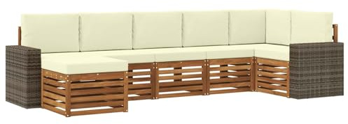 vidaXL Ecksofa Set mit Kissen 7 pcs Natur und Creme, Entdecke Moderne Garten-Sofa Designs, gemütliche Möbel für Terrasse, Lounge für Patio-Komfort