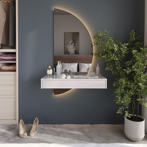 Vicco Schminktisch Sherry, Weiß Hochglanz, 81.4 cm | mit LED-Spiegel