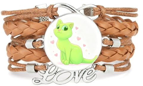 Cartoon Cat Bubble Girl Liebesherz Verstellbares Geflochtenes Lederarmband | Mehlschicht,Armband,Handgefertigt,Geschenk,Bangle,Accessoire,Freundin,Liebhaber,Ethnisch,Freundschaft,Geburtstag,Weihnachten