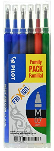 Pilot Frixion 0.7 mm Tip Pilot Refill for Rollerball Pen - Assorted Colours (Pack of 6)
