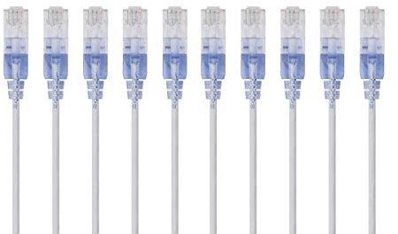 Monoprice Cat6A Ethernet Patch Cable - Snagless RJ45, 550Mhz, 10G, UTP, Pure Bare Copper Wire, 30AWG, 10-Pack, 0.5 Feet, White - SlimRun Series