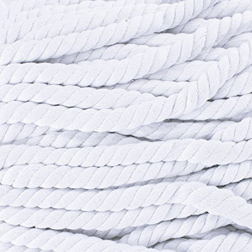 Corde en Coton torsadé Naturel – Doux mais résistant – Couleurs Assorties – 1,27 cm de diamètre (Blanc, 3 m)