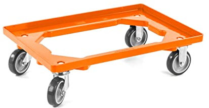 aidB Kunststoff Transportroller Offen - Orange - mit Gummiräder, 2 Lenkrollen und 2 Bockrollen - Einzel