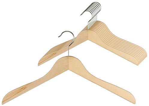 MAWA 10 Stück Garderobenbügel Classic, Hemden, Blusen, Jacketts, Umweltfreundlich, FSC® Zertifiziert, Buche, 360° Drehbar, 45 cm, Natur