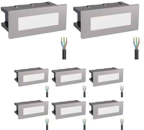 ledscom.de 8 Stück LED Treppenlicht/Wandeinbauleuchte für innen und außen, eckig, edelstahl, 123 x 60mm, kaltweiß