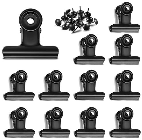 Bulldog Lot de 12 pinces à papier avec trou pour punaise, pinces à papier avec ressort solide, petits clips en métal, colliers de serrage pour café, thé, sachets alimentaires, 38 mm, Lot de 12)