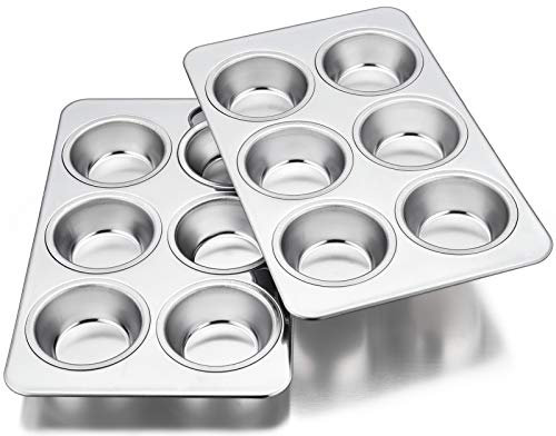 Homikit 2 Pack Muffin Tray, 6-Hole Muffin Tin Moulds Cupcake Baking Tray Pan, Stainless Steel Bakeware for Yorkshire Pudding/Brownie/Mince Pie/Bun, Healthy & Non-Toxic, Dishwasher Safe