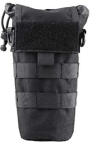 Azarxis Tactical Water Bottle Pouch, Molle Bottle Holder Holster Hydration Carrier Bag with Adjustable Drawstring Open Top for Military Vest Backpack Outdoor Cycling Hiking Camping Running (Black)