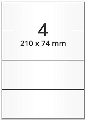 Laser-Etiketten auf A4 Bogen, weiß - 210 x 74 mm - 2.000 Papier Aufkleber auf 500 Blatt, selbstklebende Universal Klebeetiketten
