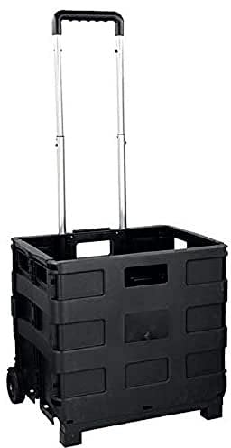KOMBO - Carrello Trolley Pieghevole Portatutto con Ruote e Manico Telescopico Estensibile 38x83,5x33 cm – Box in Plastica Rigida Richiudibile