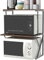 2 Tier Desktop Shelf Printer Rack for Home Office Free Standing, Kitchen Countertop Microwave Oven Unit Shelving Stand Rack with Drawers for Household Storage Organizer Metal Frame Wood Tabletop