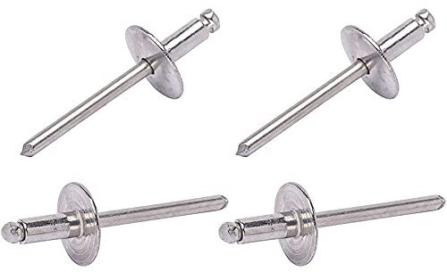 LBTODH 50 Stück 1/8 Zoll x 1/2 Zoll (3,2 x 12 mm) große Flansch Edelstahl Blindnieten Pop Nieten Kern Ziehnieten Griff (8,0 - 9,6 mm)
