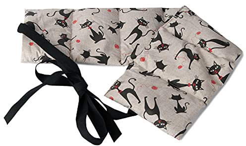 Wärmekissen zum Umbinden - Dinkelkissen 7-Kammer mit Band. Körnerkissen, Rücken, Lende - 65x15cm, Dinkel, Katze-Mimi