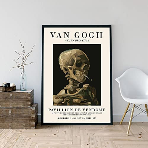 Vincent Van Gogh Schädel des Skeletts mit brennender Zigarette Kunstdruck auf Leinwand Gemälde Ausstellung Poster Galerie Bild Dekor 50 x 70 cm rahmenlos