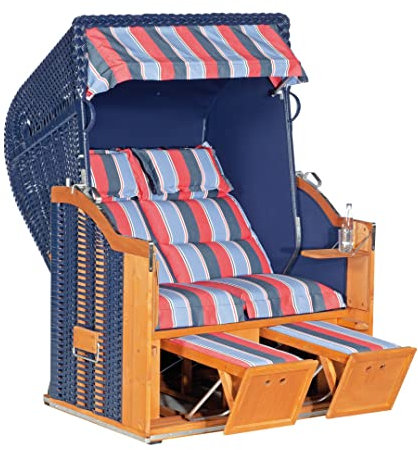 Müsing Strandkorb Classic Halbliegemodell 2-Sitzer Blau Gestreift