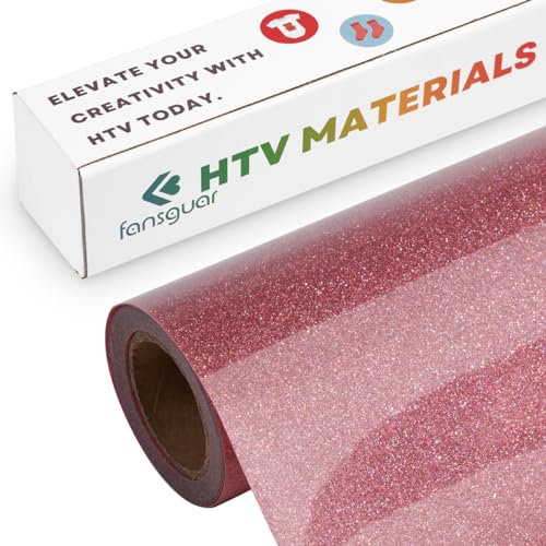 FANSGUAR Rose Gold Glitter HTV Roll -12 x6ft Iron on Heat Transfer Vinyl for DIY Shirts Gifts