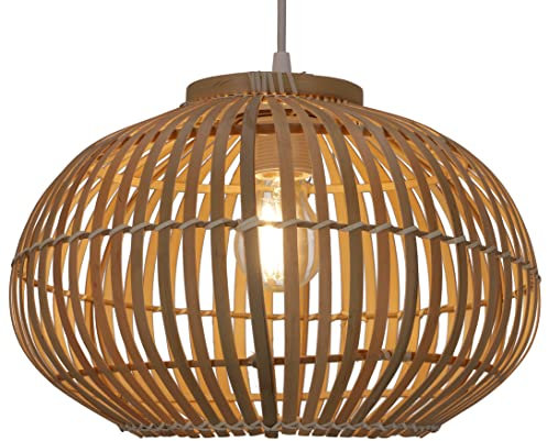 GURU SHOP Deckenlampe/Deckenleuchte, in Bali Handgemacht aus Naturmaterial, Bambus, Baumwolle - Modell Castaneda, 23x34x34 cm, Hängeleuchten aus Natürlichen Materialien